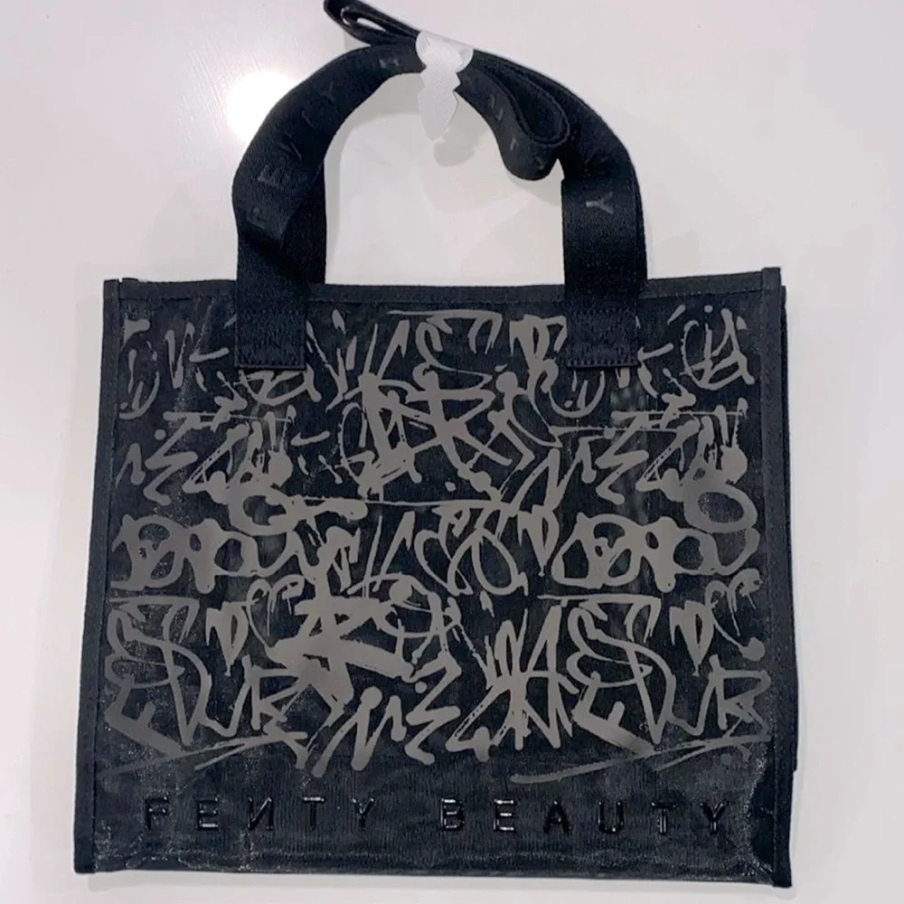 Fenty Beauty Black Mesh Artistic Tote with Decorative Handles